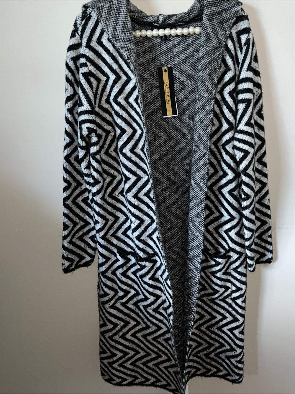 NWT Joseph A. Jumbo Zig Zag Hooded Longline Coatigan Duster Cardigan Sweater